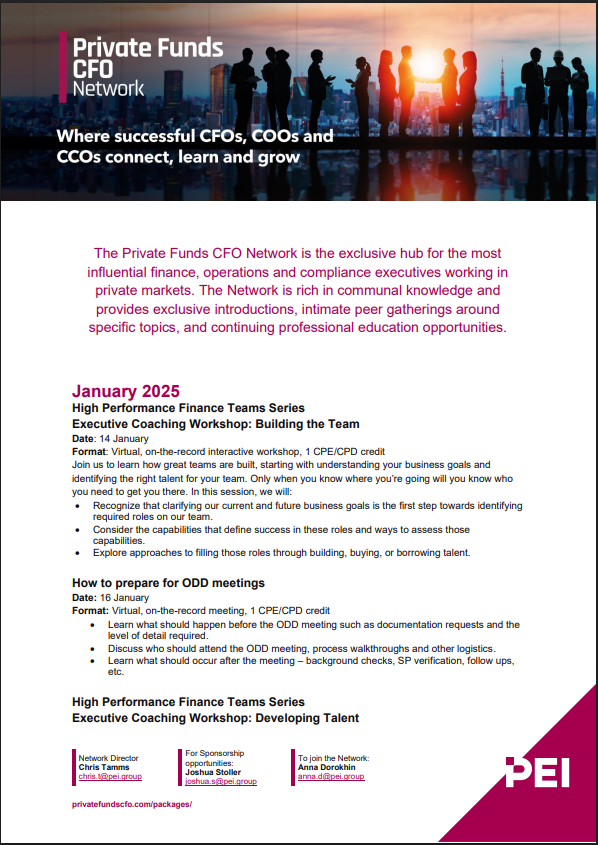 Private Funds CFO Network 2025 calendar