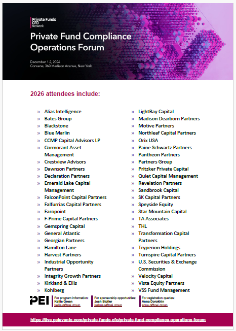 Attendee list for the Private Fund Compliance Operations Forum, November 12-13, 2025, in New York.