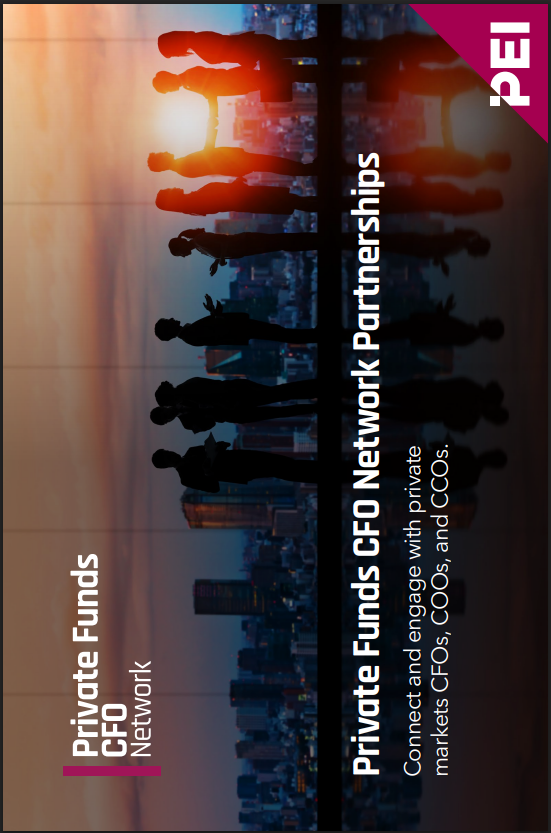 Silhouettes of business professionals viewing a city skyline at sunset, promoting the Private Funds CFO Network Partnerships.