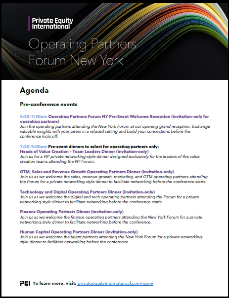 Agenda for the Private Equity International Operating Partners Forum New York