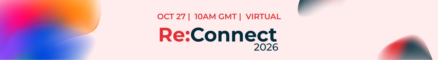Virtual event banner announcing Re:Connect on October 27 at 1 PM EST with bold navy and red lettering.