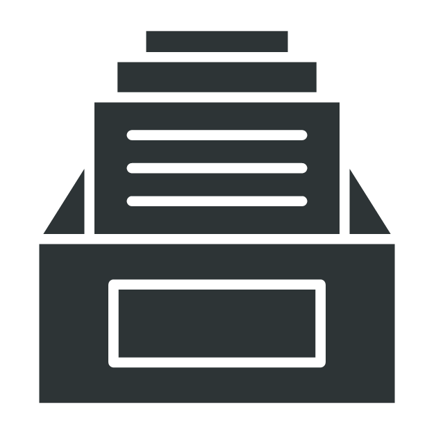 Icon of an open file box with stacked documents.