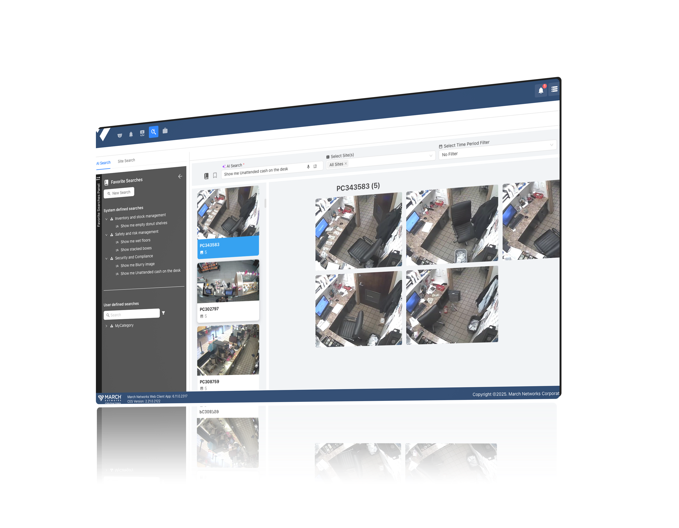 Screenshot of AI Smart Search interface displaying video surveillance footage requests, statuses, and detailed file information for an IP camera.