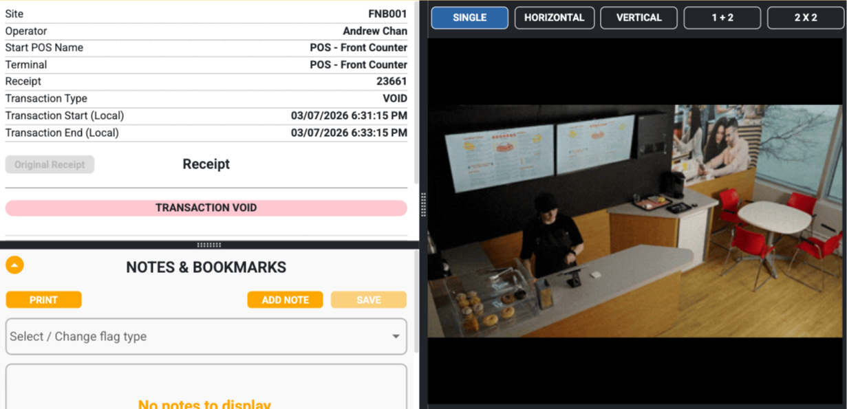 Interface for a surveillance system with an 'AI Smart Search' feature, displaying a camera feed of an office desk with a large amount of money clearly visible and highlighted.