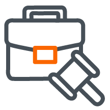 Graphic representing law and justice with a briefcase and judge's gavel.