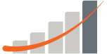 Bar chart with increasing bars and an orange upward arrow, symbolizing growth.