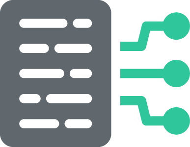 Icon of a document or data list on the left connected to three processing nodes on the right, symbolizing data flow or workflow.