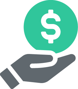 A hand holding a green coin with a white dollar sign.