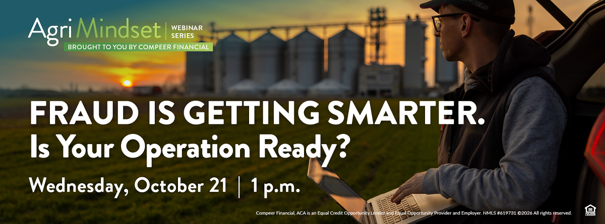 AgriMindset webinar invitation announces Fraud Is Getting Smarter—Is Your Operation Ready? on October 21 at 1 p.m.