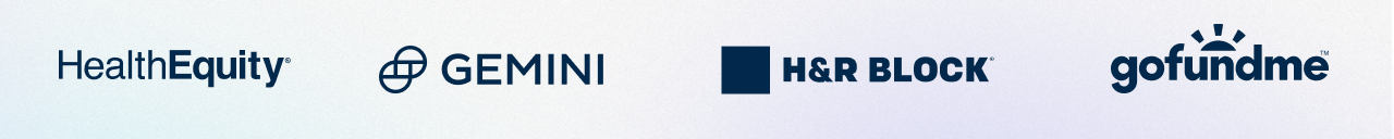 Logos for HealthEquity, Gemini, H&R Block, and GoFundMe displayed horizontally.