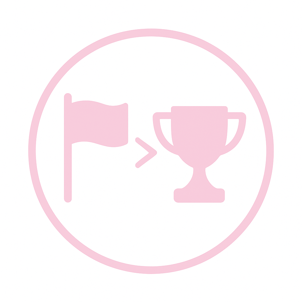 Flag leading to a trophy icon, symbolizing achievement.