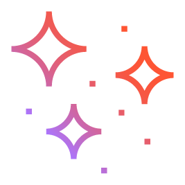 Colorful four-point starbursts in coral, pink, orange, and purple.