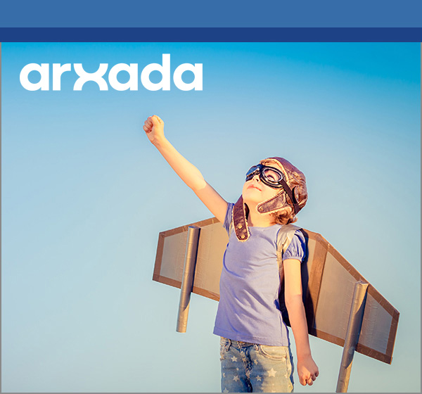 Arxada: A young child with aviator goggles and cardboard wings reaches for the sky.