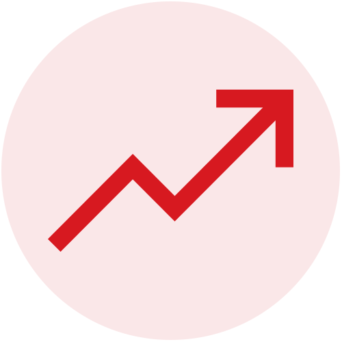 Icon of a red line graph trending upwards with an arrow at the end.