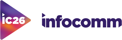 Logo for IC26 InfoComm, featuring 'ic26' in a colorful play button icon and 'infocomm' text.